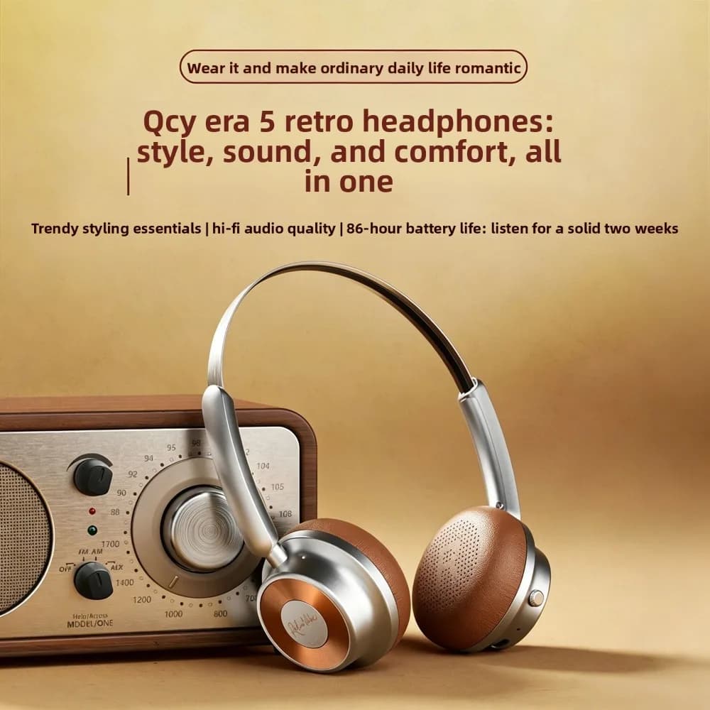 Retro Over Ear Wireless Bluetooth Headphones, 86H Long Playback HiFi Noise Cancelling Headset, Maillard Style for Sport Gaming