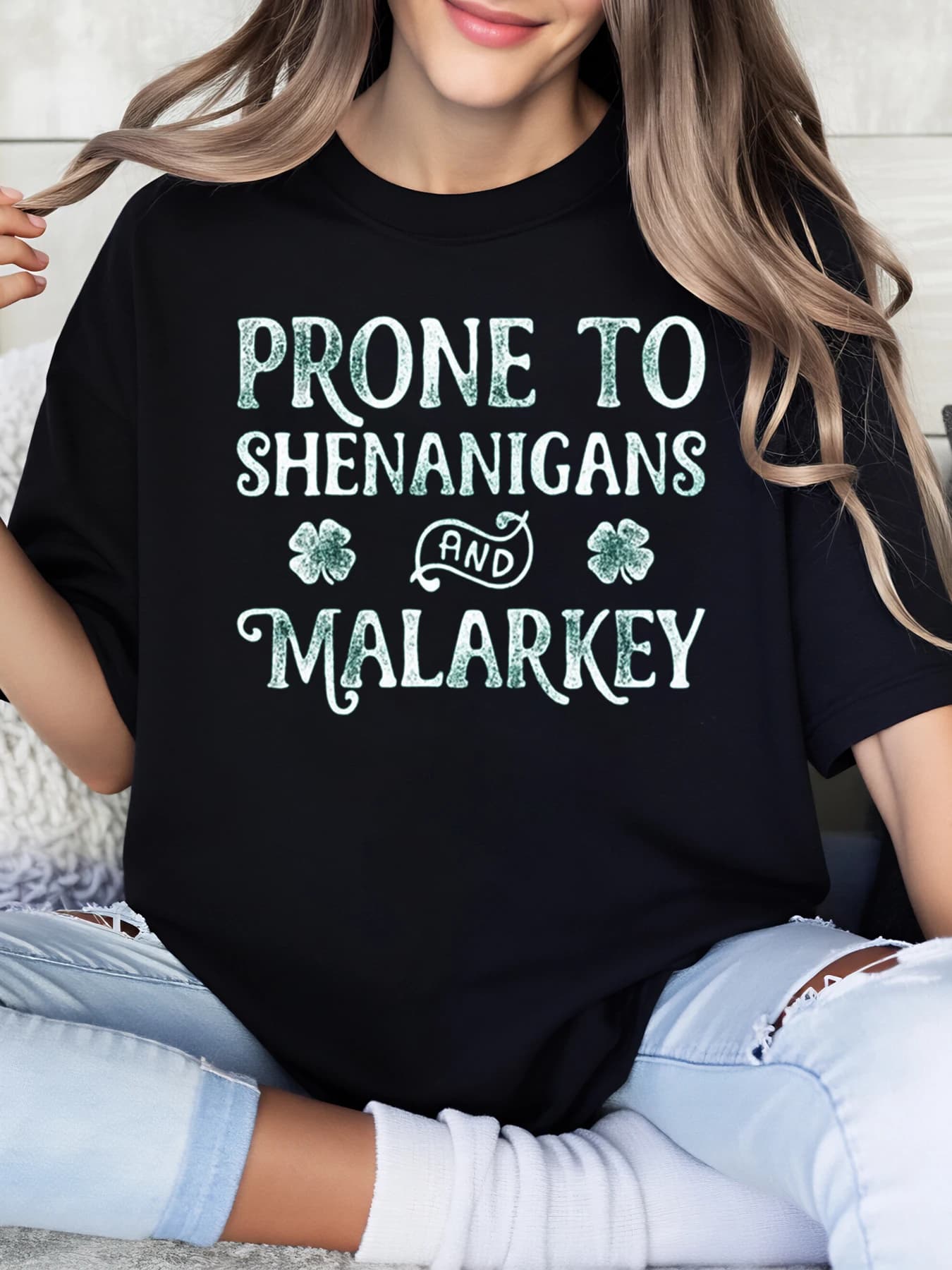 Shenanigans e Malarkey Stampa T-shirt per il giorno di San Patrizio Abbigliamento casual da donna Completo da festa Nero Taglie forti