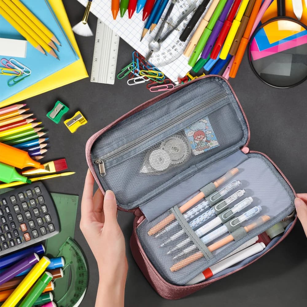 Portable Canvas Large Capacity Pencil Case Fashions Pencil Case Pencil Case 5 Compartments for Pens & Supplies Gift Solid Colo