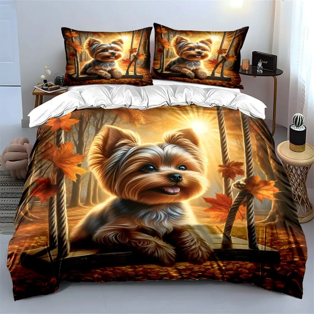 Set Decorativo Autunnale con Cuccioli, Set di Biancheria da Letto Morbido e Delicato sulla Pelle, Include 1 Copripiumino e 2 Federe, Regalo