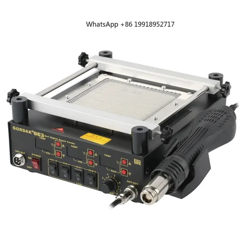 3 in 1 GORDAK 863 Digital Rework Station Soldering Iron BGA Desolder Hot Air Gun Heating Platform for PCB Welding Phone Repaired