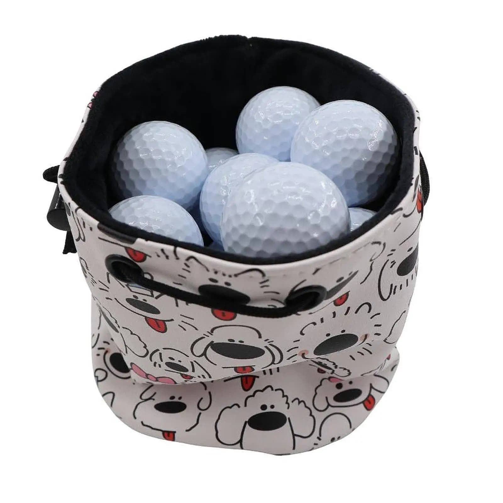 Borsa portaoggetti per palline da golf stampata con cucciolo di graffiti Forniture per golf Regalo per golfisti leggero Protezione per custodia in pelle PU per cartoni animati di moda