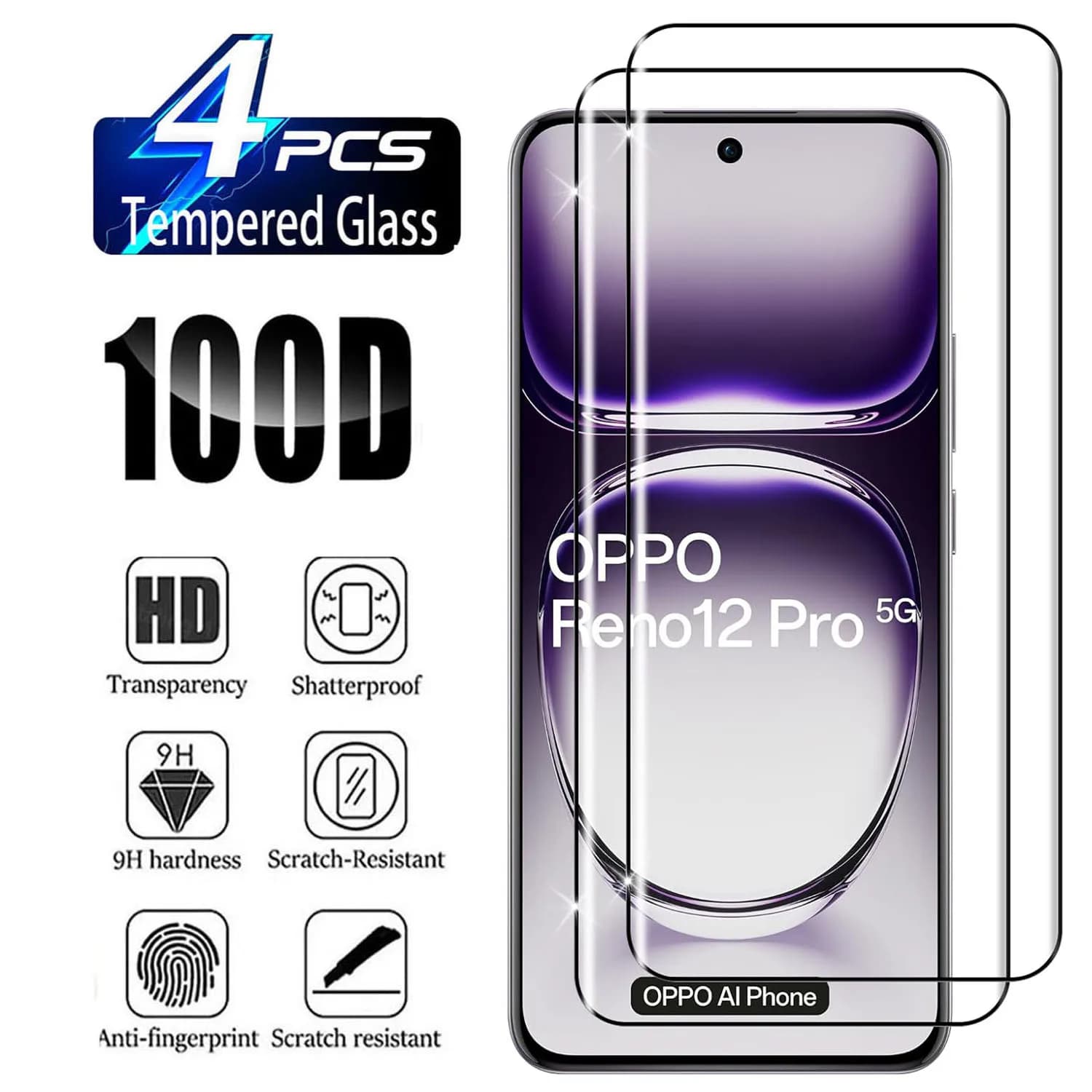 2/4 pezzi di protezione per schermo curvo 3D per OPPO Reno12 /Reno12 Pro 5G in vetro temperato con colla