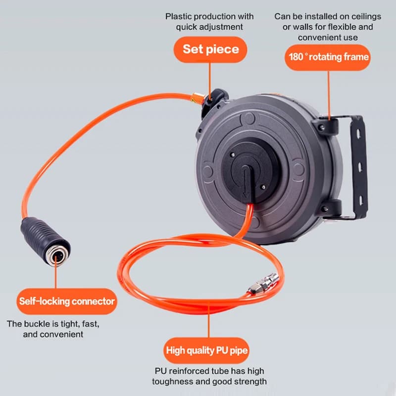 Avvolgitubo Automatico Retrattile Compatto per Aria Compressa, Facile Installazione per Autolavaggio, Irrigazione Giardino, Supporto Tubo Acqua
