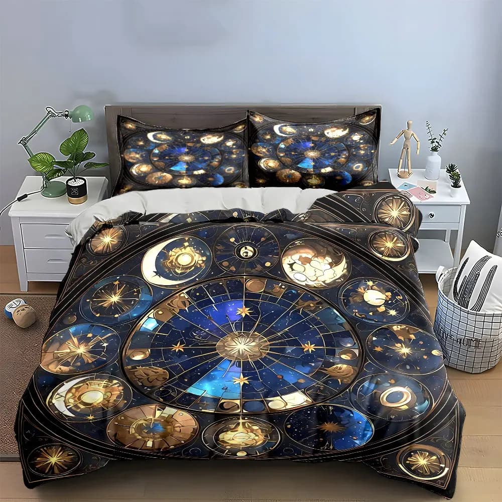Set di biancheria da letto Zodiac Starry Decoration Set con 1 copripiumino, 2 federe, singolo, matrimoniale, king, queen, regalo