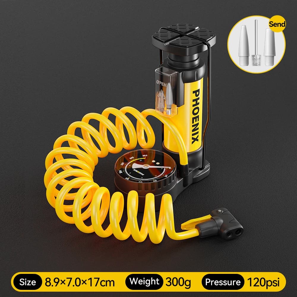 Pompa a pedale portatile Phoenix 120 PSI, con/senza manometro, ugello universale per bici, bici elettriche, gonfiabili