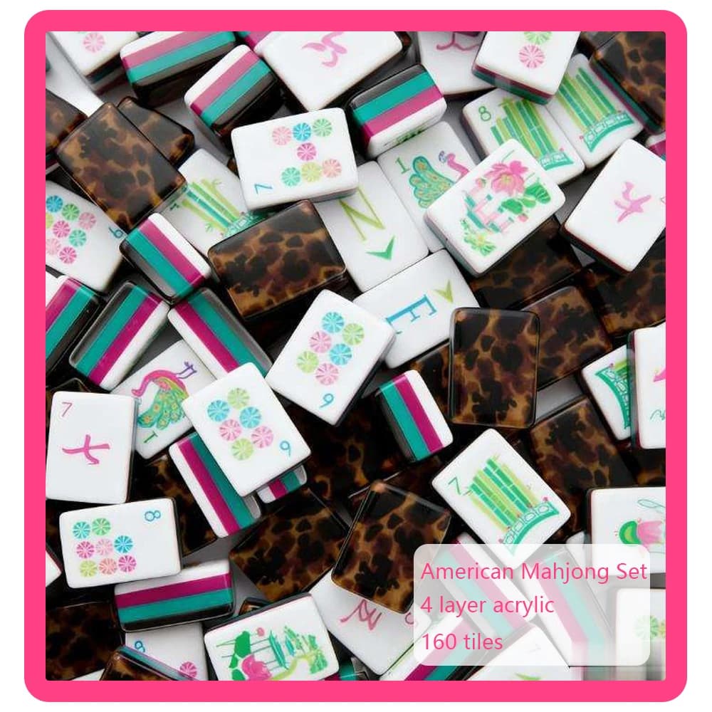 Acrylic Luxury Mahjong Tiles American Hot 4-Layer Mahjong Set 160 Tiles Portable Travel Home Party Game Mah Jongg Surprise Gifts