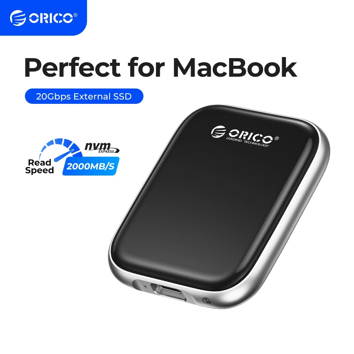 ORICO SSD portatile da 1 TB Unità a stato solido esterna fino a 2000 MB/s, USB 3.2 Gen 2x2 20 Gbps per MacBook, iPad iPhone 15, PSSD - A20