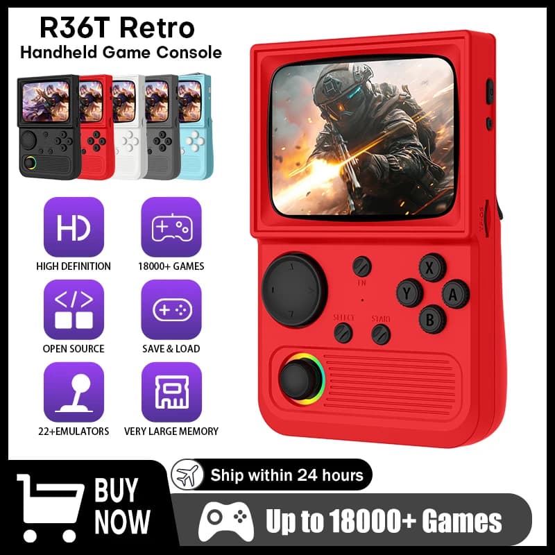 AISLPC R36T Retro TV Console di gioco portatile 22000 + giochi Sistema EmuELEC Schermo IPS da 3,5 pollici Lettore video tascabile portatile da 64/128 GB