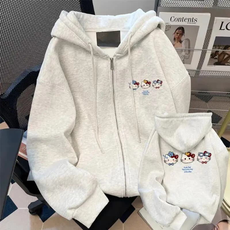 Giacca con Cappuccio da Studente Stile Cartone Animato, Nuovo Modello Primavera-Autunno, Giacca Casual Larga da Donna con Maniche Lunghe, Versatile e Comoda con Cerniera