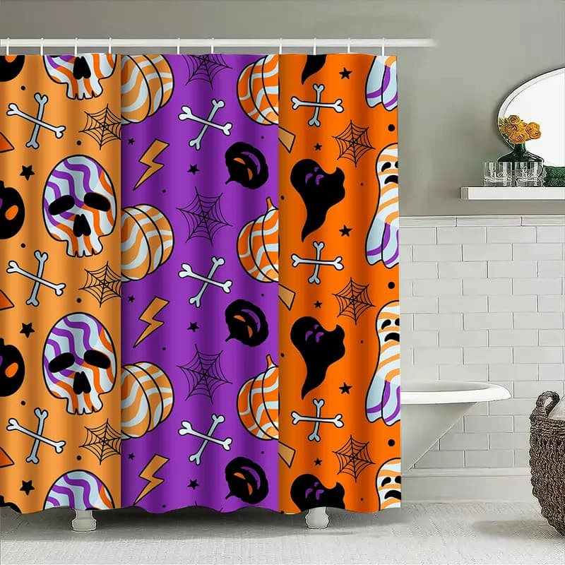 Tuniu Halloween Teschio Pipistrello Fantasma Modello Tenda da doccia Spaventoso e carino Arredamento da bagno per Bambini Adolescenti Adulti