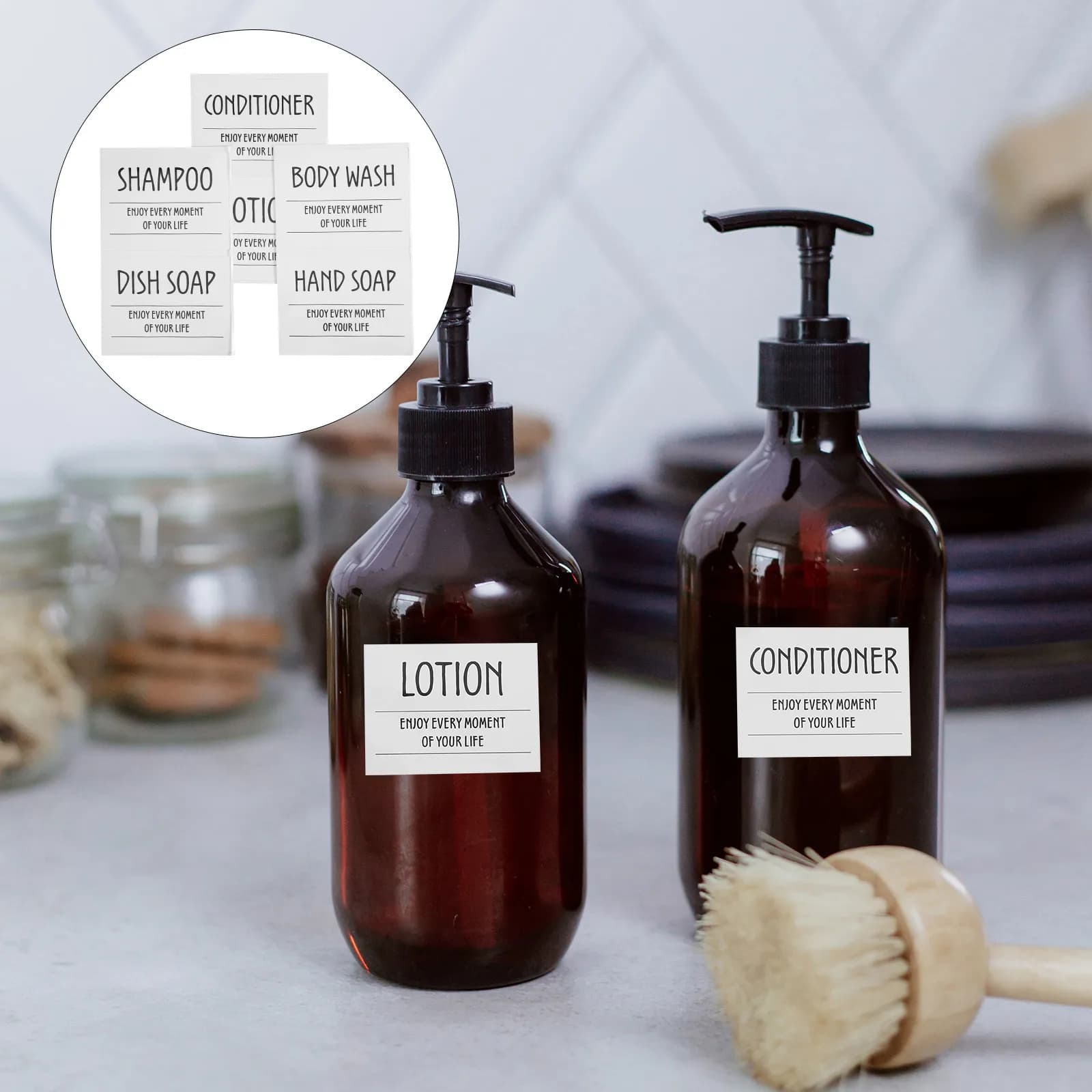 Etichette Impermeabili per Bottiglie di Shampoo, Adesivi in PVC Autoadesivi per Dispenser da Bagno, Organizzatore per Flaconi di Lozione e Sapone Liquido