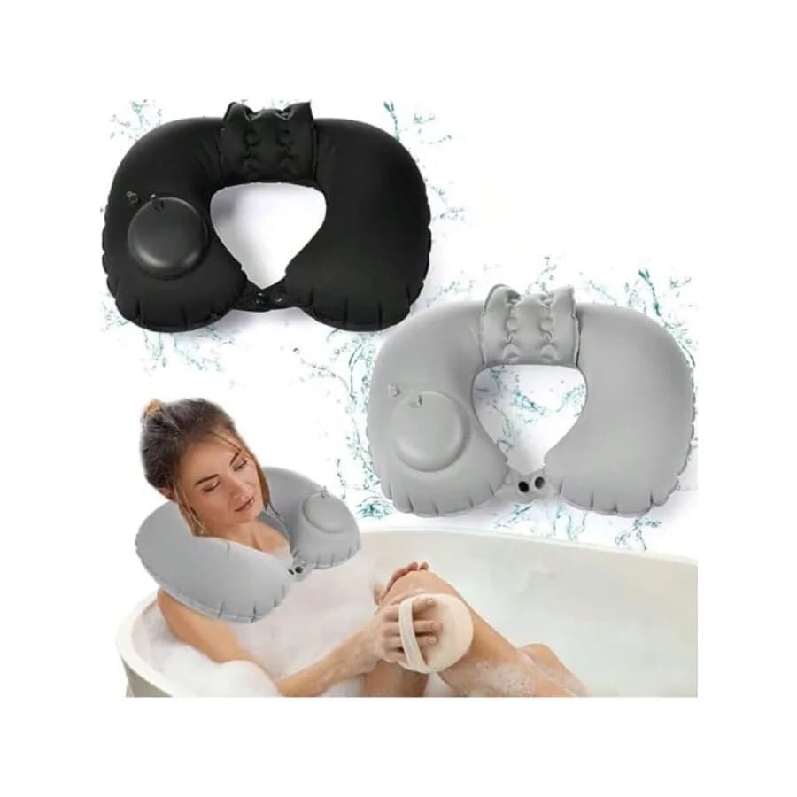 AWYY2 Pcs Inflatable Bath Pillows For Tub Bath Head And Neck U Shaped Blow Up Full Body Travel Pillow With Adjustable Button Gr