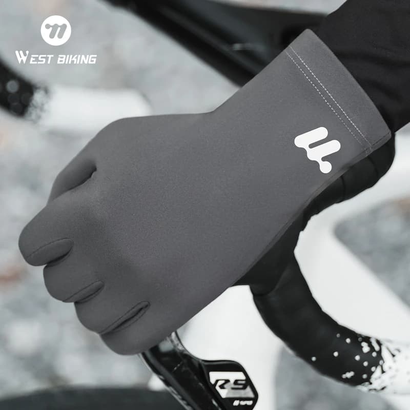 WEST BIKING Thermal Cycling Gloves Winter Fleece Windproof Bike Gloves Touch Screen Full Finger Gloves Outdoor Cycling Equipment