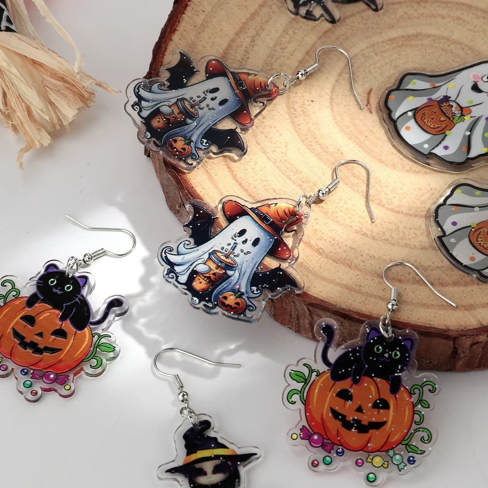 Halloween Cute Ghost Acrylic Earrrings for Women 2025 Gothic Cartoon Spooky Cat Pumpkin Witch Drop Earring Party Jewelry Gifts