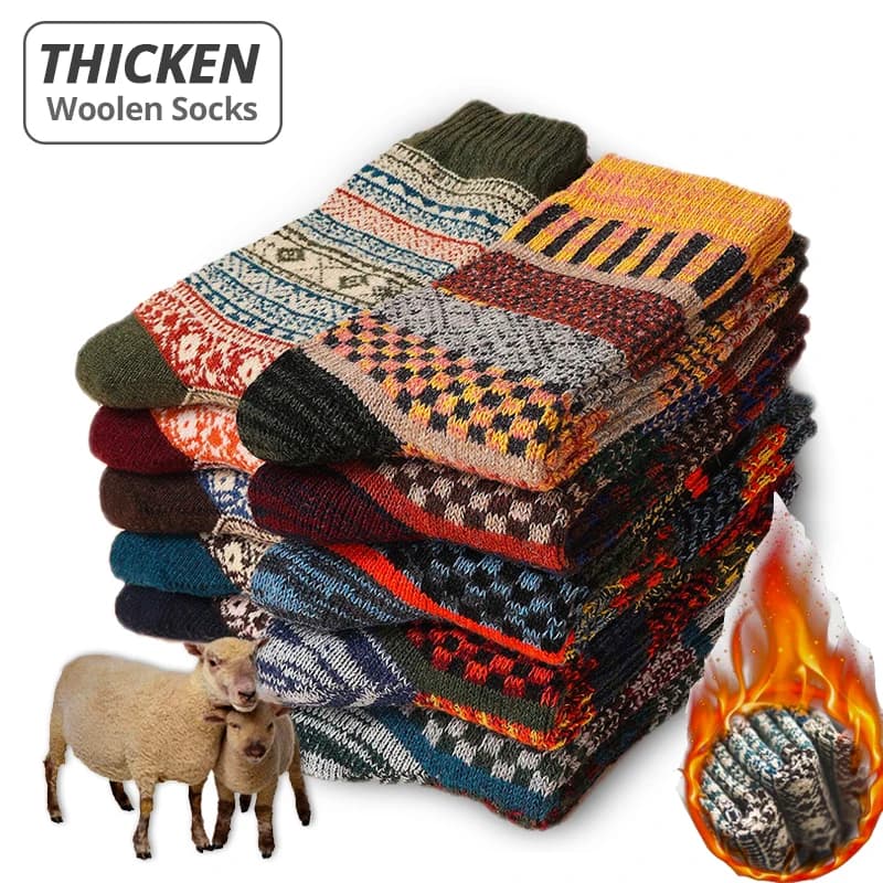 5 pairs of men's socks thickening socks of hot sheep wool from man style retro colorful men's fashion socks for snow boots Christmas New Year