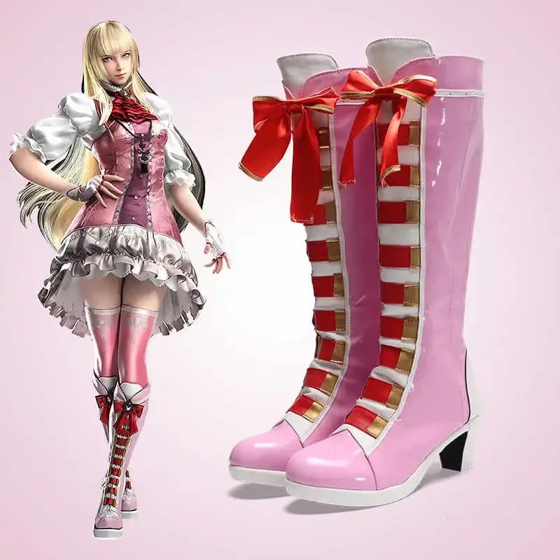 Game Tekken 8 Lili Cosplay Shoes Pink Boots PU Leather Straps for Halloween Christmas Carnival Role Game Women's Punches Men