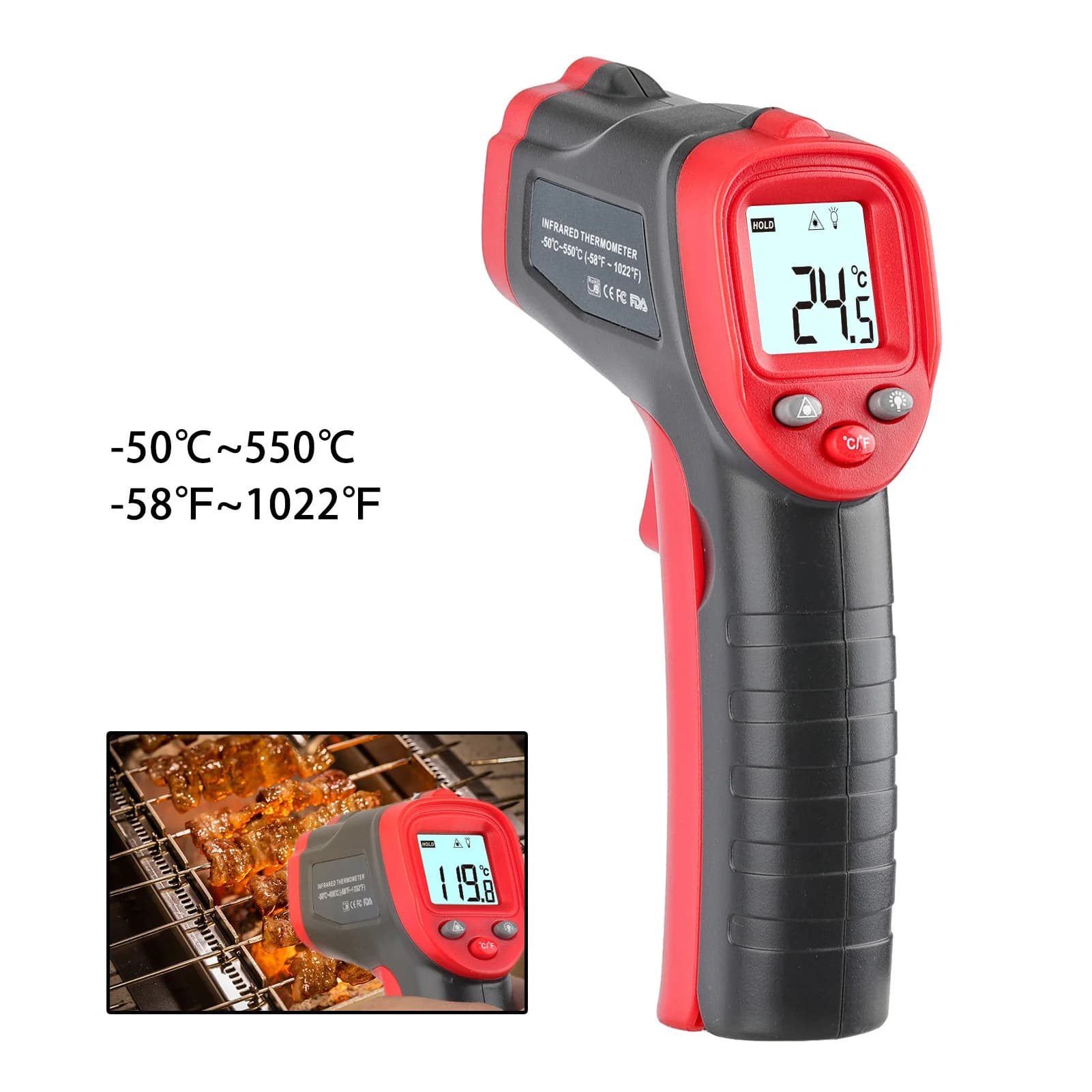 Termometro a infrarossi con display digitale, pistola per la misurazione della temperatura senza contatto ‑50 ℃ ~550 ℃ Termometro a Infrarossi Digitale Senza Contatto