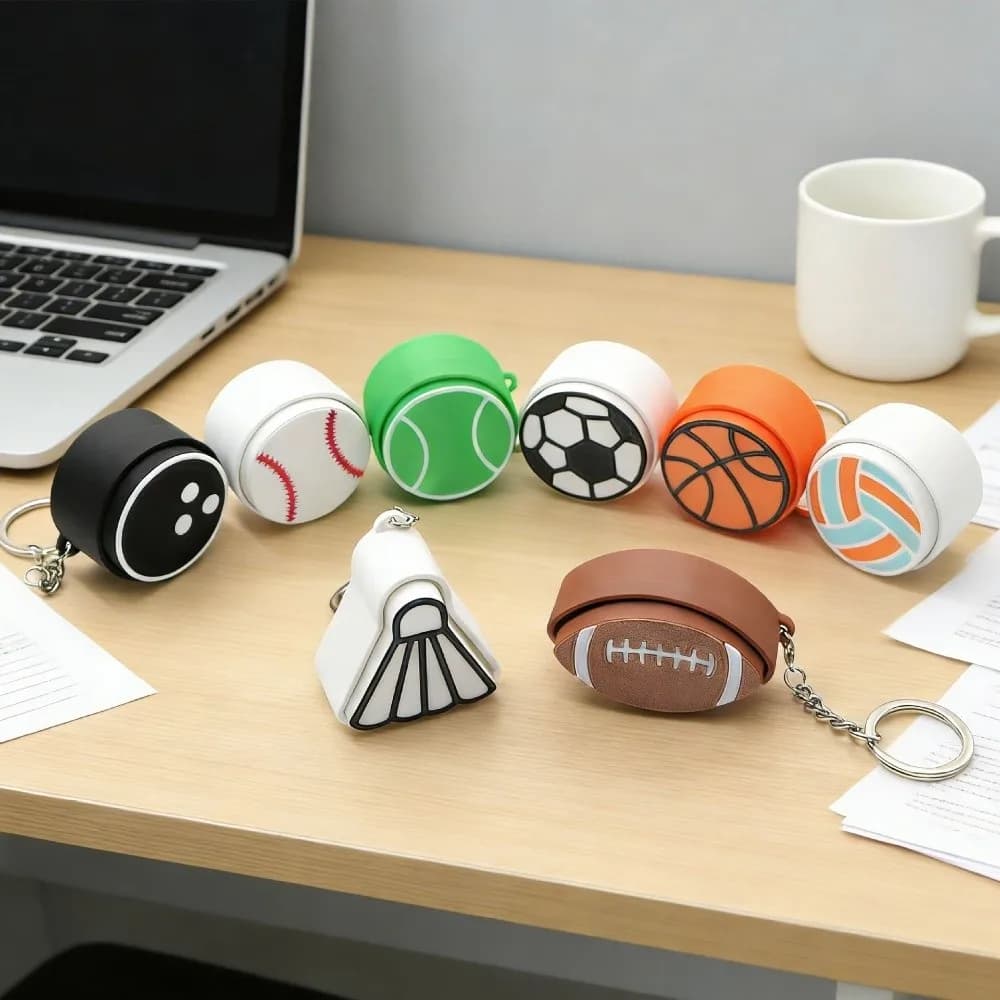 Portachiavi con Palline Sportive Stampate in 3D, Tema Sportivo, Clicker Sensoriale a Cartone Animato: Calcio, Tennis, Basket, Baseball