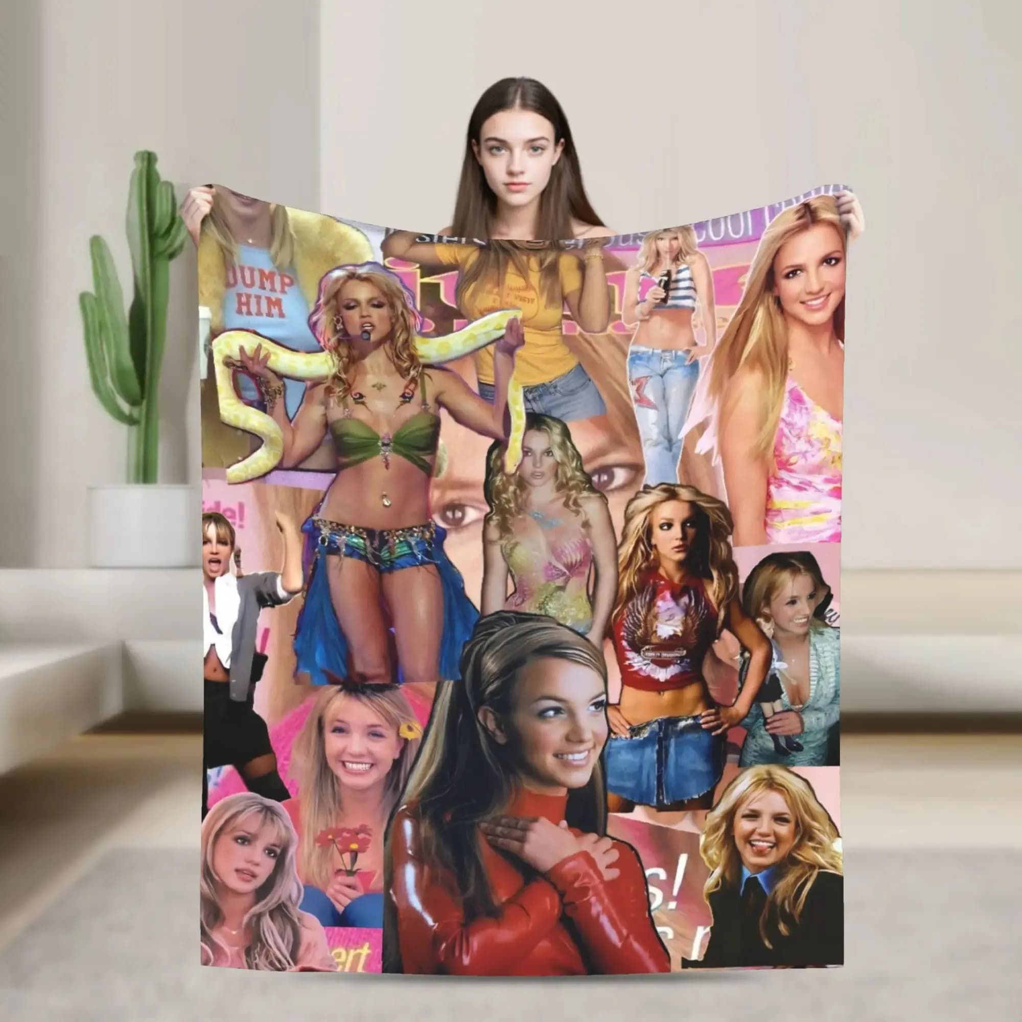 Coperta in flanella Britney Collage, morbida coperta stampata con l'icona pop degli anni 2000, coperta nostalgica Y2K per divano e camera da letto