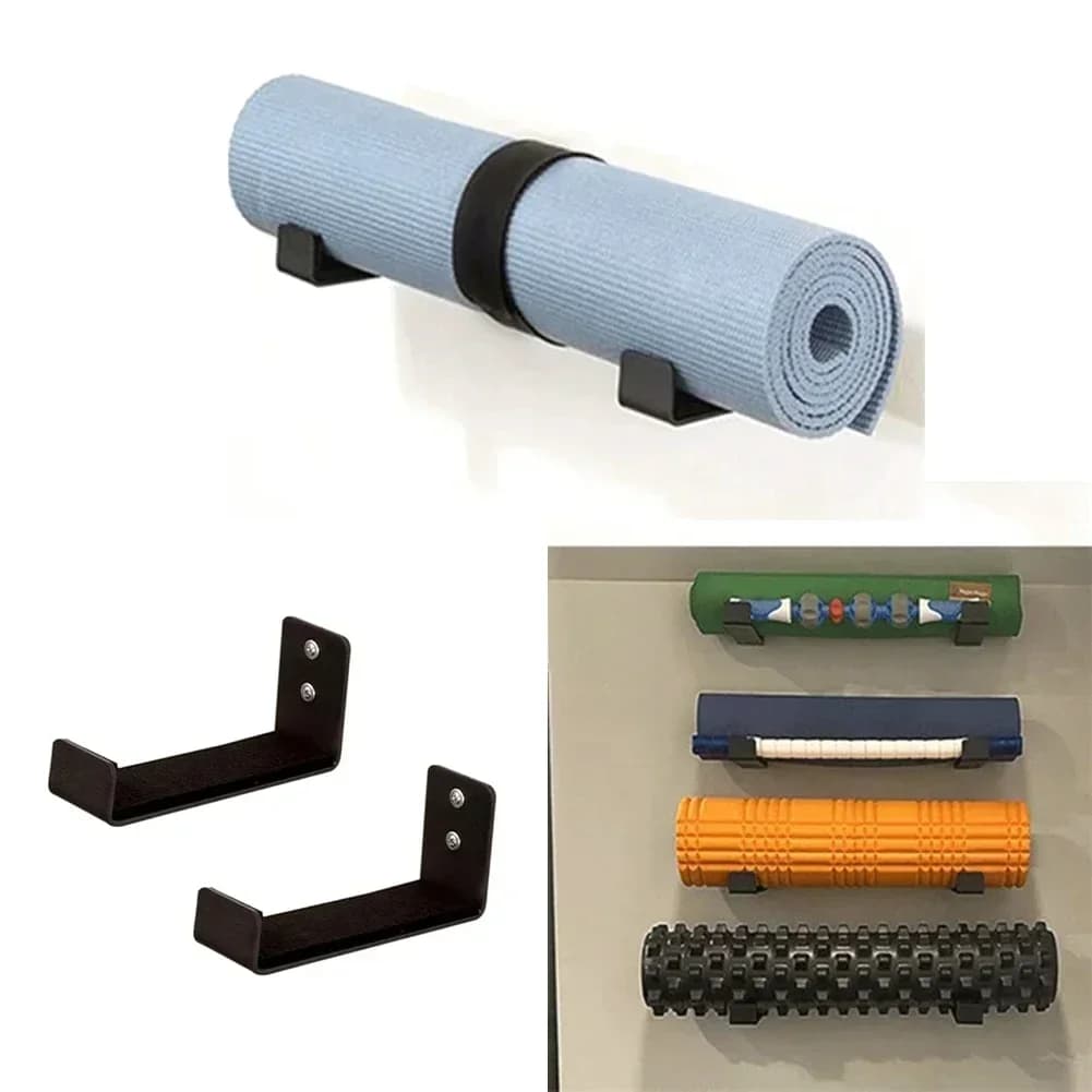 2 Pieces Porta Tappetini Yoga Salvaspazio da Parete in Aluminium with Protective upholstery in Felter for Home and Gym