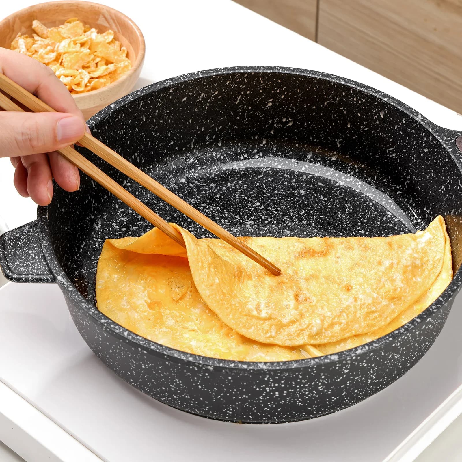 KORDISEN 10/11/12 Pollici Padella Antiaderente Con Coperchio Induction Stoves Gas Stoves Compatible Aluminum Plate Bachelite Handle
