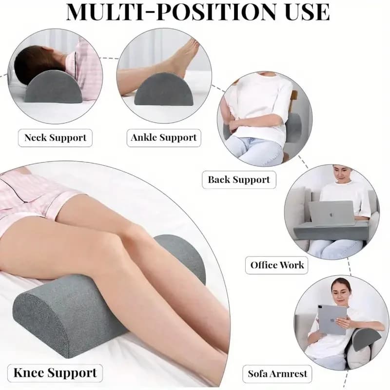 Comfort Bolster Pillow for Legs Back and Head Memory Foam Cotton Cover Half Moon Lumbar Support Pillow for Semi Roll Pillow