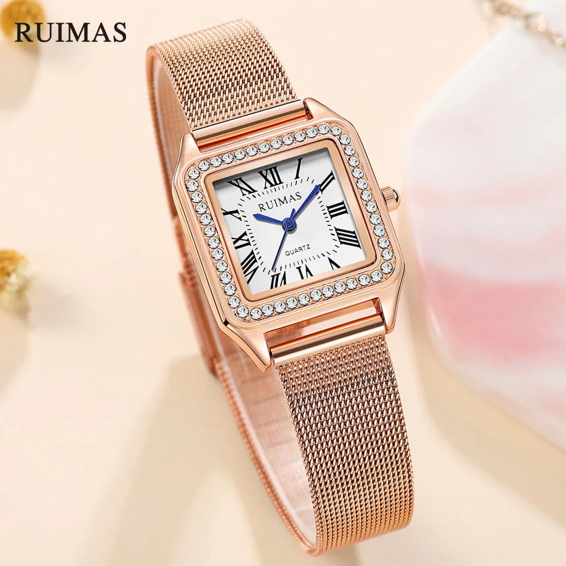 RUIMAS Orologi al quarzo con cinturino in maglia di acciaio inossidabile per donna Orologio da polso sportivo per il tempo libero da donna semplice di lusso Reloj Mujer 336