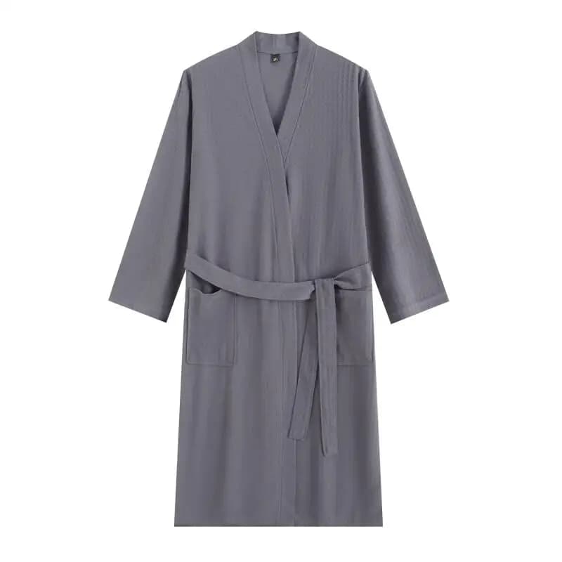 Summer Waffle Weave Quick-Dry Bathrobe Robe Plain Color Couple Homewear Kimono Gown Sleepwear Long Sleeves Loose Comfy Nightwear