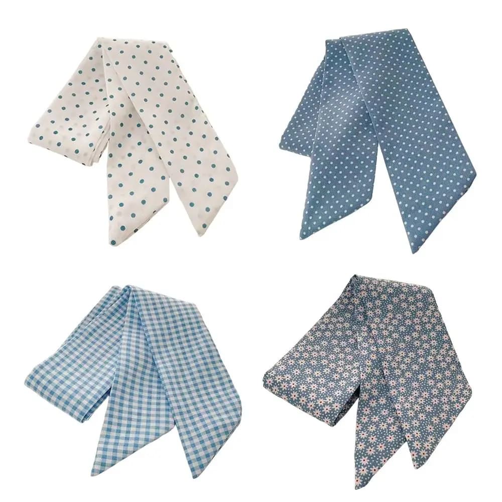 Fascia per capelli a pois blu chiaro alla moda, con motivo scozzese, sottile, e sciarpe lunghe a quadri con fiori, accessori per capelli