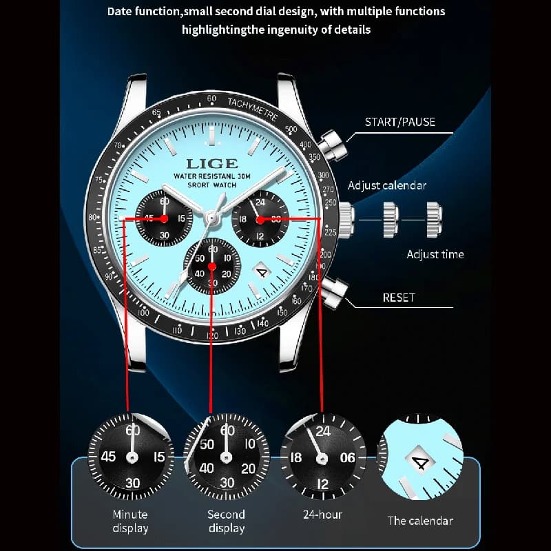 Orologio da polso da uomo LIGE 2026, orologio casual di lusso in acciaio inossidabile al quarzo per uomo, con data, cronografo, orologio da uomo + SCATOLA