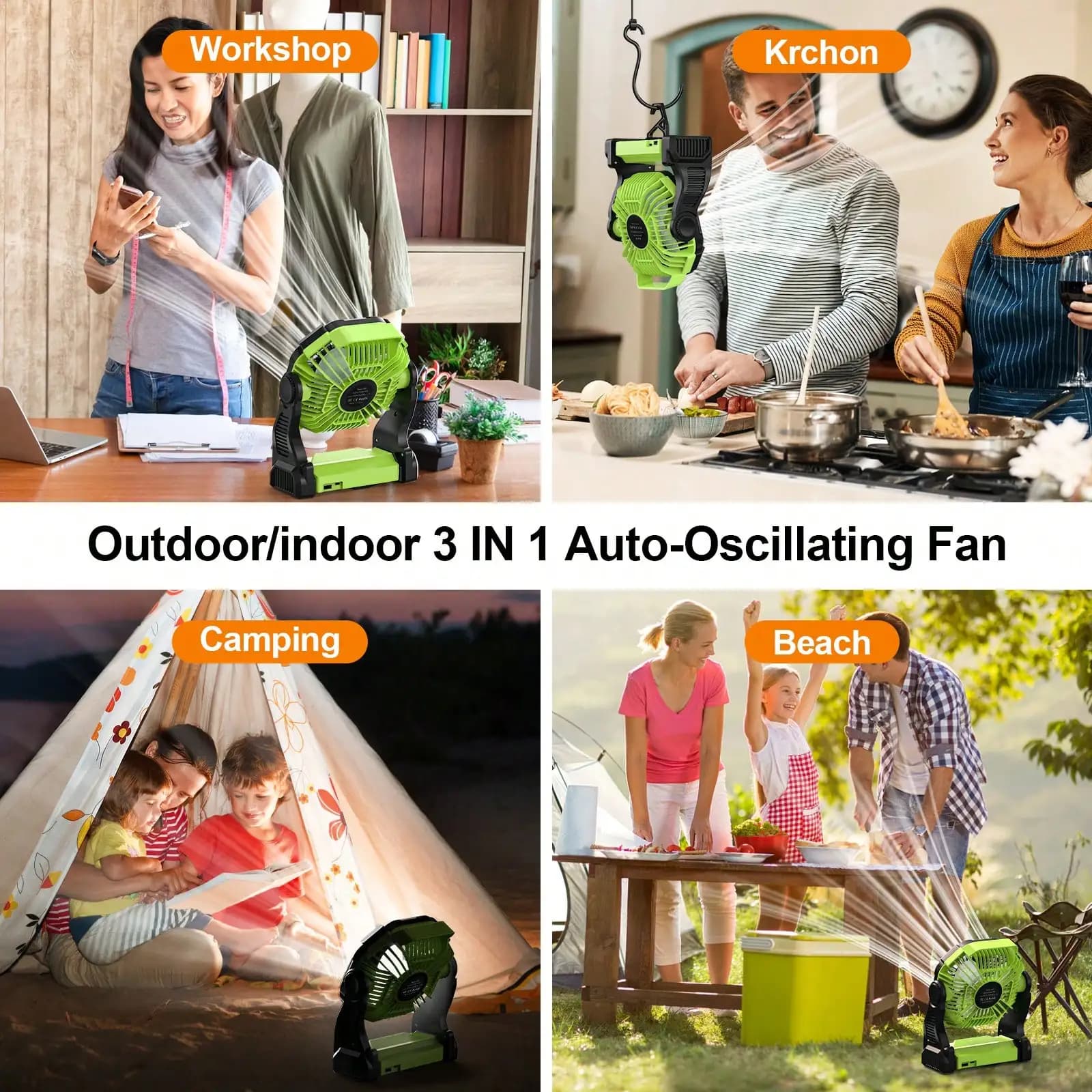 Portable Camping Fan with LED Light, 20000mAh Large Capacity Rechargeable Battery, 270° & 360° Adjustable Rotation, Quiet Personal Fan Ideal for Tent, Outdoor Hiking, Travel, Picnic and Home Daily Use