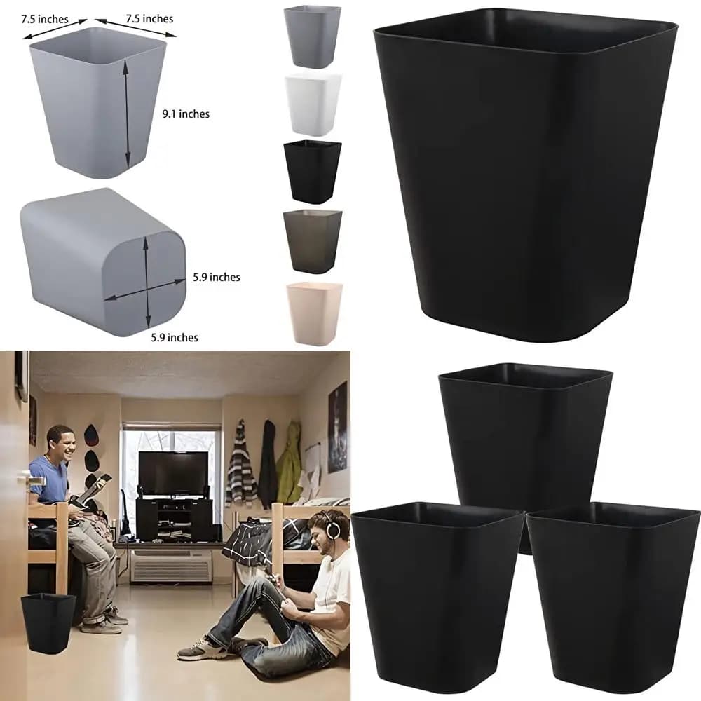 Cestini per rifiuti compatti in plastica nera da 3 pezzi per bagno, ufficio, casa e dormitorio