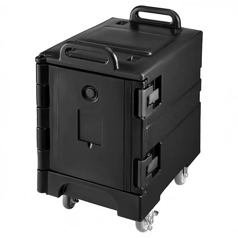 Thermal Food Transport Container 81 Qt Insulated Box For Catering Restaurant Canteen, Double Buckles Front Loading Design Stackable End Loader With Wheels