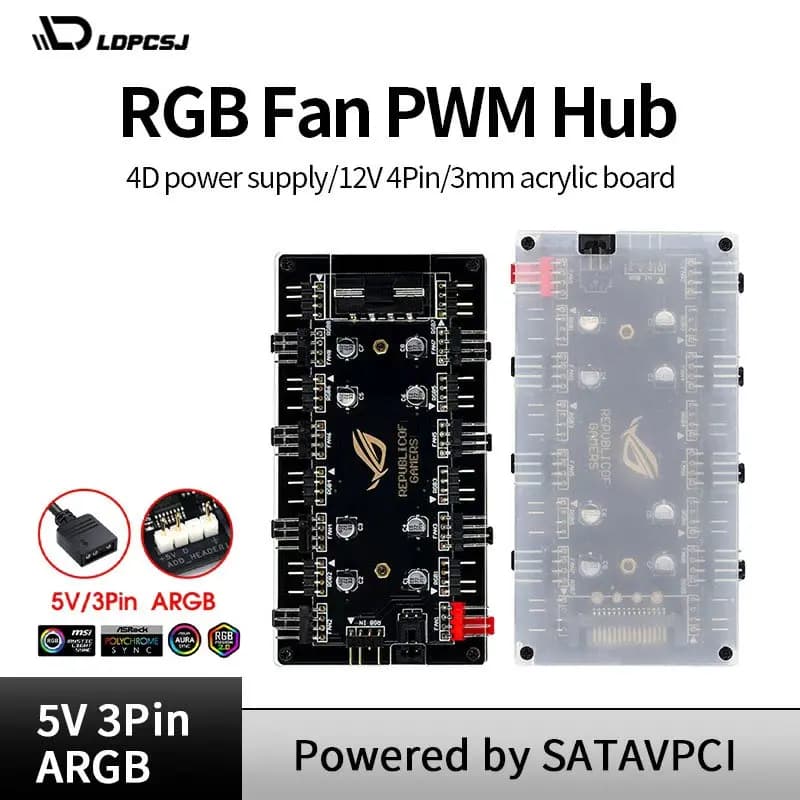 5V/3 Pin ARGB 4 Pin Ventola PWM HUB da 1 a 8 Multivie Splitter per PC Scheda Madre LED Adattatore di Controllo della Luce di Striscia Alimentato da SATA/4D