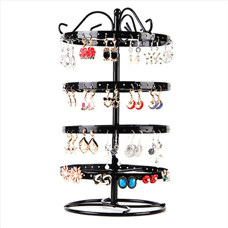 ABUN-1 Piece Wrought Iron Four-Story Rotating Jewelry Rack Jewelry Rack Earring Earring Bracelet Display Rack Black