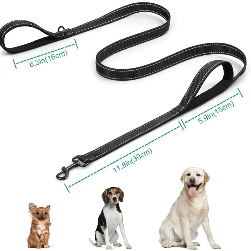 Guinzaglio per cani con doppia impugnatura da 180 cm, sicurezza notturna riflettente su entrambi i lati, guinzaglio per addestramento per cani in nylon adatto per cani di piccola e grande taglia