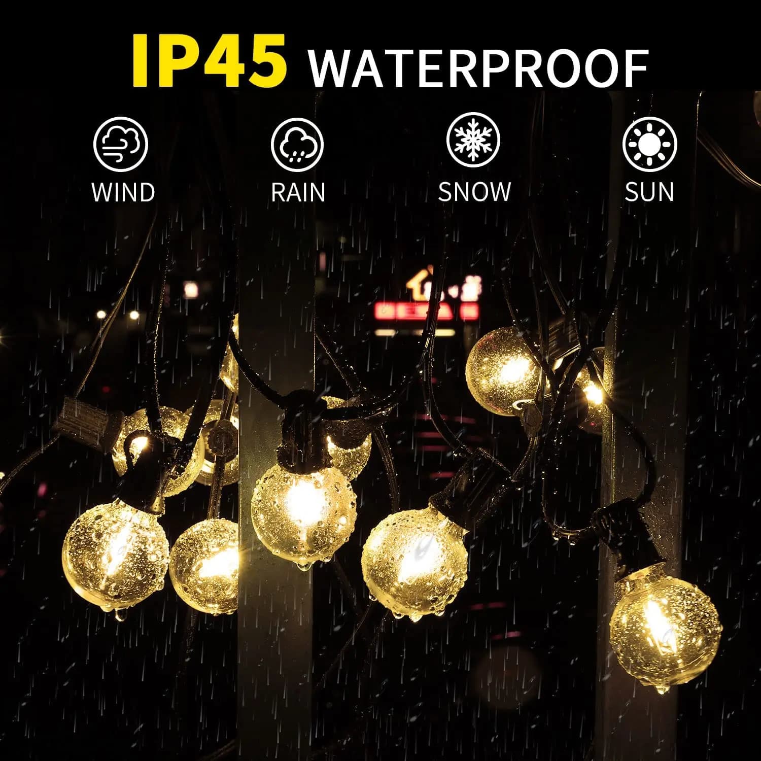 30m 15m 7.6m USB LED Luci 5V 1W G40 Lampadina di plastica Tenda esterna impermeabile Fata Patio Festone Luce della stringa Decorazione di nozze