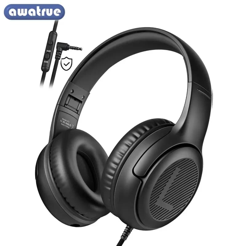 AWATRUE Cuffie per bambini con microfono, limitatore di volume sicuro 94 dB, jack da 3,5 mm Cuffie on-ear per bambini Adolescenti Ragazze Ragazzi Scuola