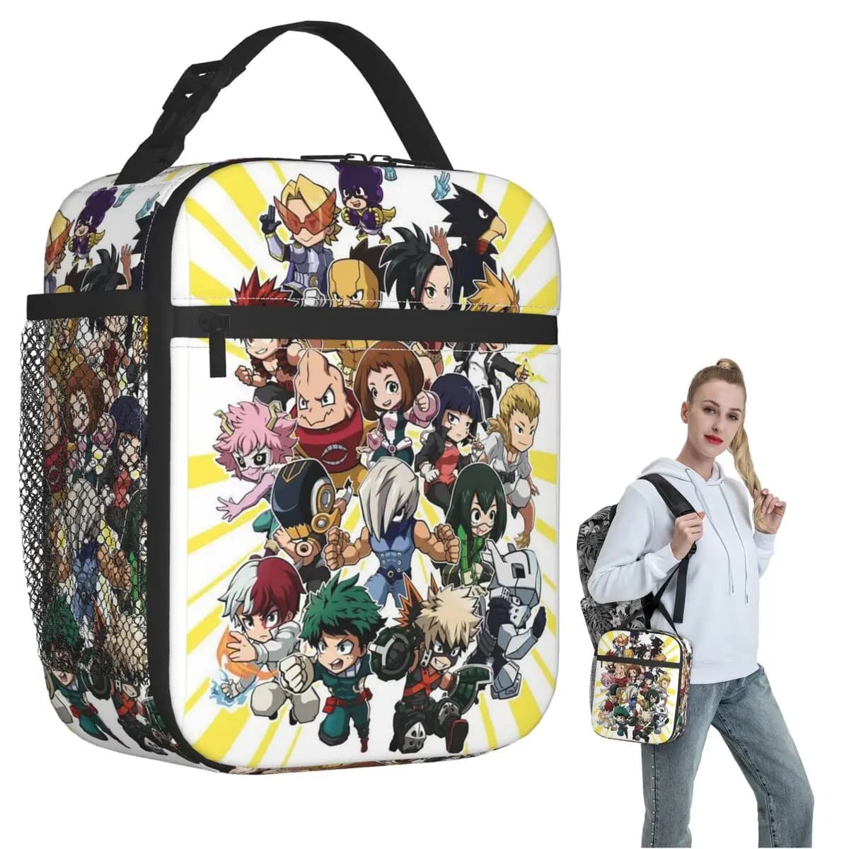 My Hero Academia Insulated Lunch Bag for Women Kids Portable Food Boxes Thermal Lunch Box Tote