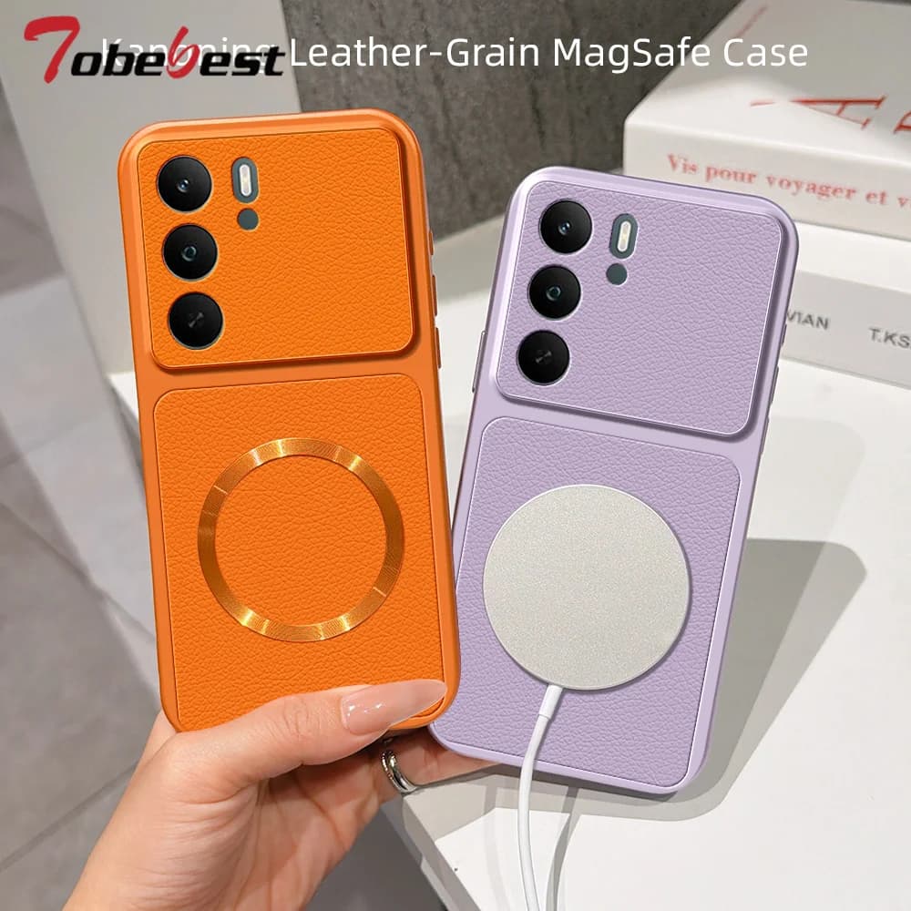 For Magsafe Wireless Charging Case For Realme C75 C71 C67 C65 C63 C61 C35 C33 C31 C30 C21 C20 4G PU Lambskin Soft Back Cover