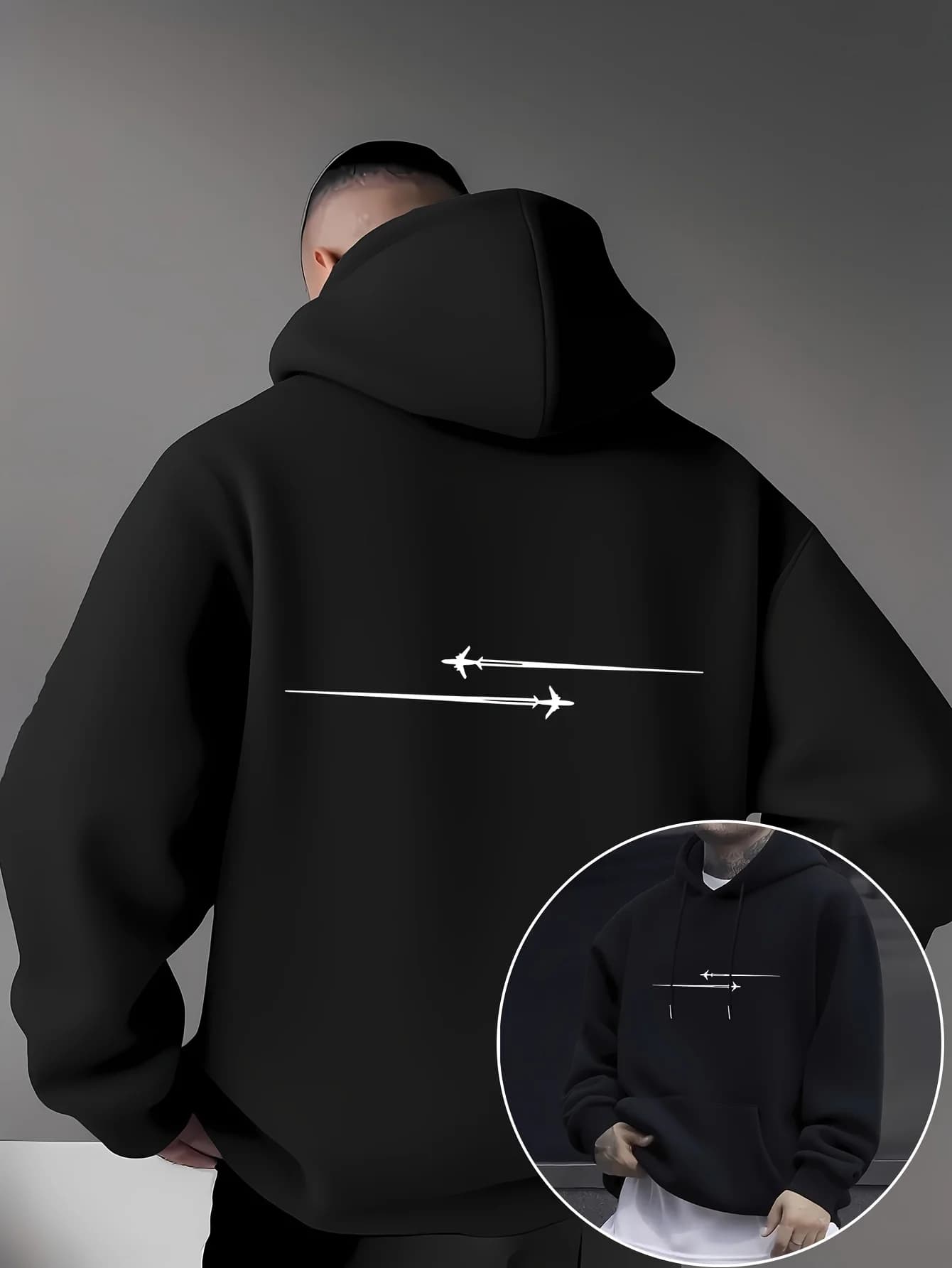 Men's Comfortable Casual Hooded Sweatshirt, Fleece‑Lined Kangaroo Pocket, Micro‑Elastic Knitted Fabric With Fashion Pattern