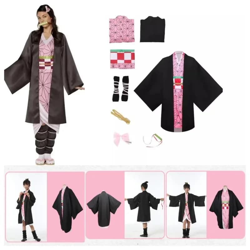 Halloween Anime Kamado Nezuko Costume Cosplay Kimono Cosplay Carnevale Vestito da donna
