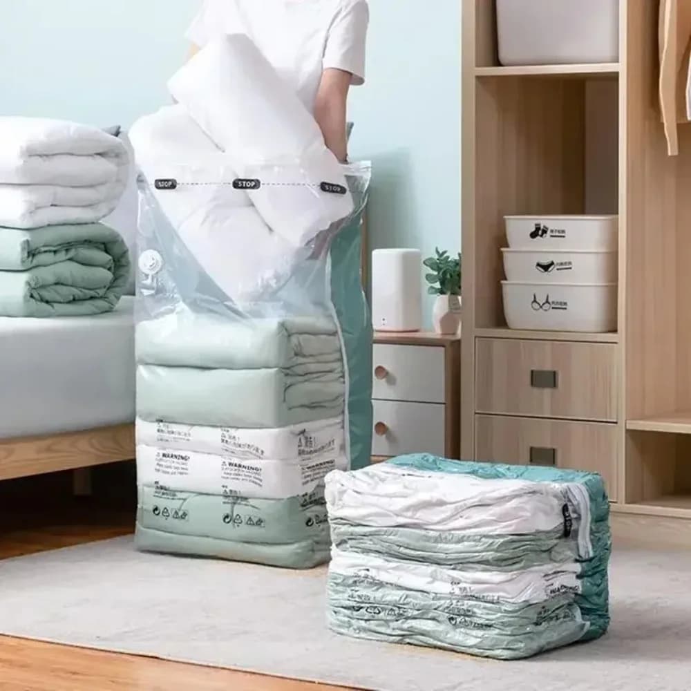 1PC Large Vacuum Storage Bags Plastic No-Pump Needed for Clothes & Blankets Reusable Compression Travel Empty Bag Accessory