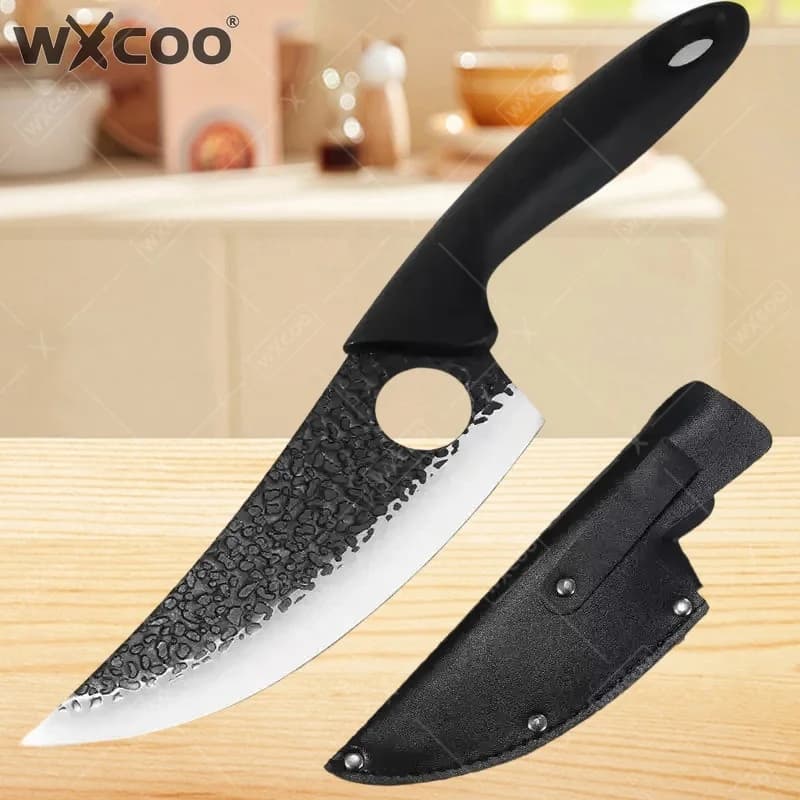 Coltello da Disosso WXCOO, Mannaia da Cucina in Acciaio Inossidabile, Sbucciatore per Frutta, Coltelli da Chef con Manico in Plastica Martellata