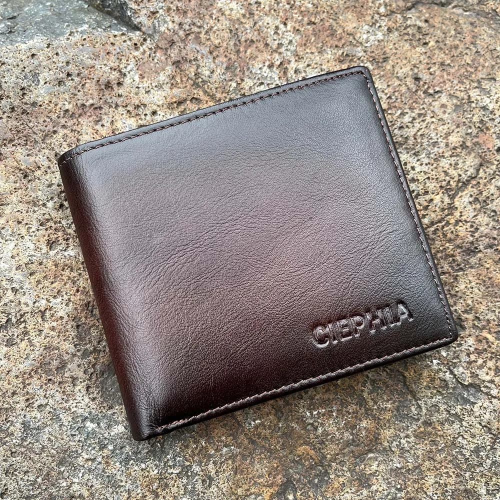 Portafogli da uomo in vera pelle RFID Portafoglio da uomo bifold in pelle Porta carte di credito ID multifunzione con 2 finestre identificative