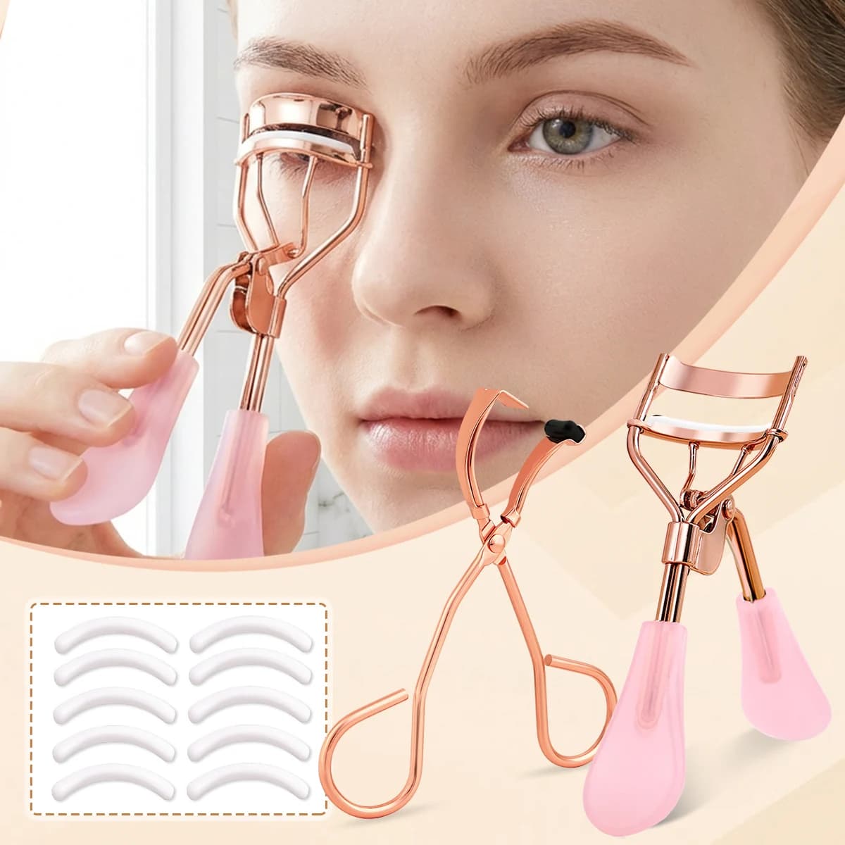 Set of 12 portable folds and folds with curved stainless steel handle to create perfectly curved lashes.