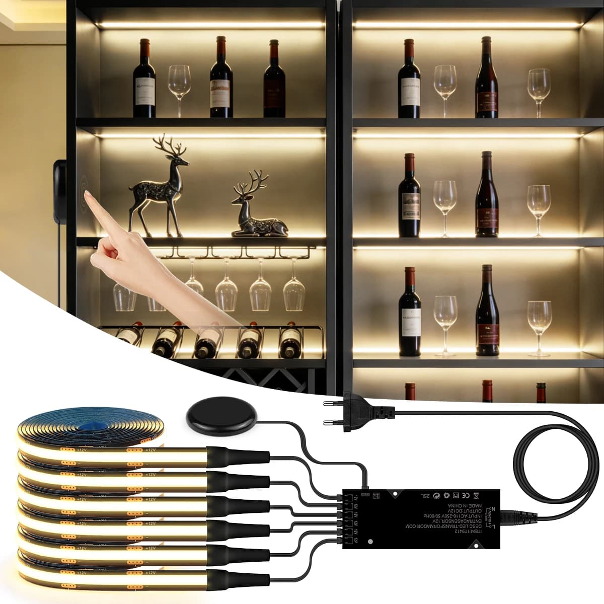 Protezione per gli occhi Luci di sfondo da parete a LED PCB nere 1-6 pezzi Striscia COB dimmerabile per armadio TV Retroilluminazione Griglia Pannello in legno Decor