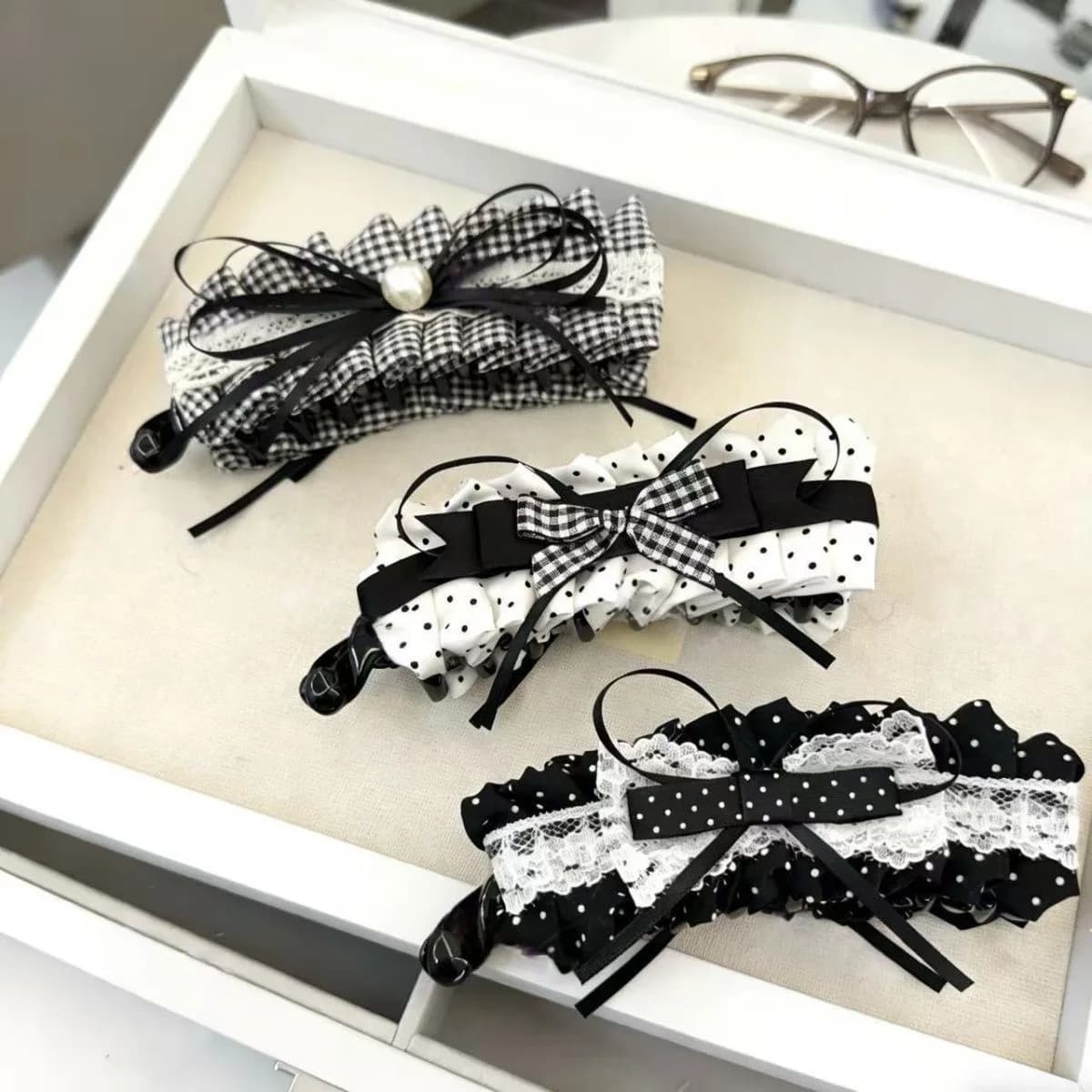 Nuova Molletta per Capelli Lolita a Fiocco in Pizzo a Pois Stile Coreano, con Denti Densi, Accessorio per Coda di Cavallo, Regalo Carino