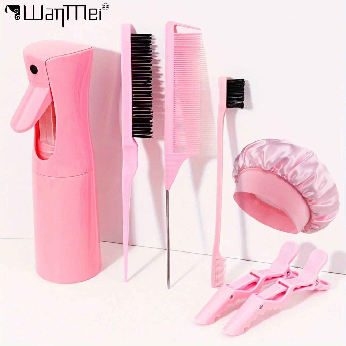 Professional Hair Styling Tools Set Continuous Spray Bottle Rat Tail Comb Edge Brush Hair Clips Satin Bonnet Salon and Home Use